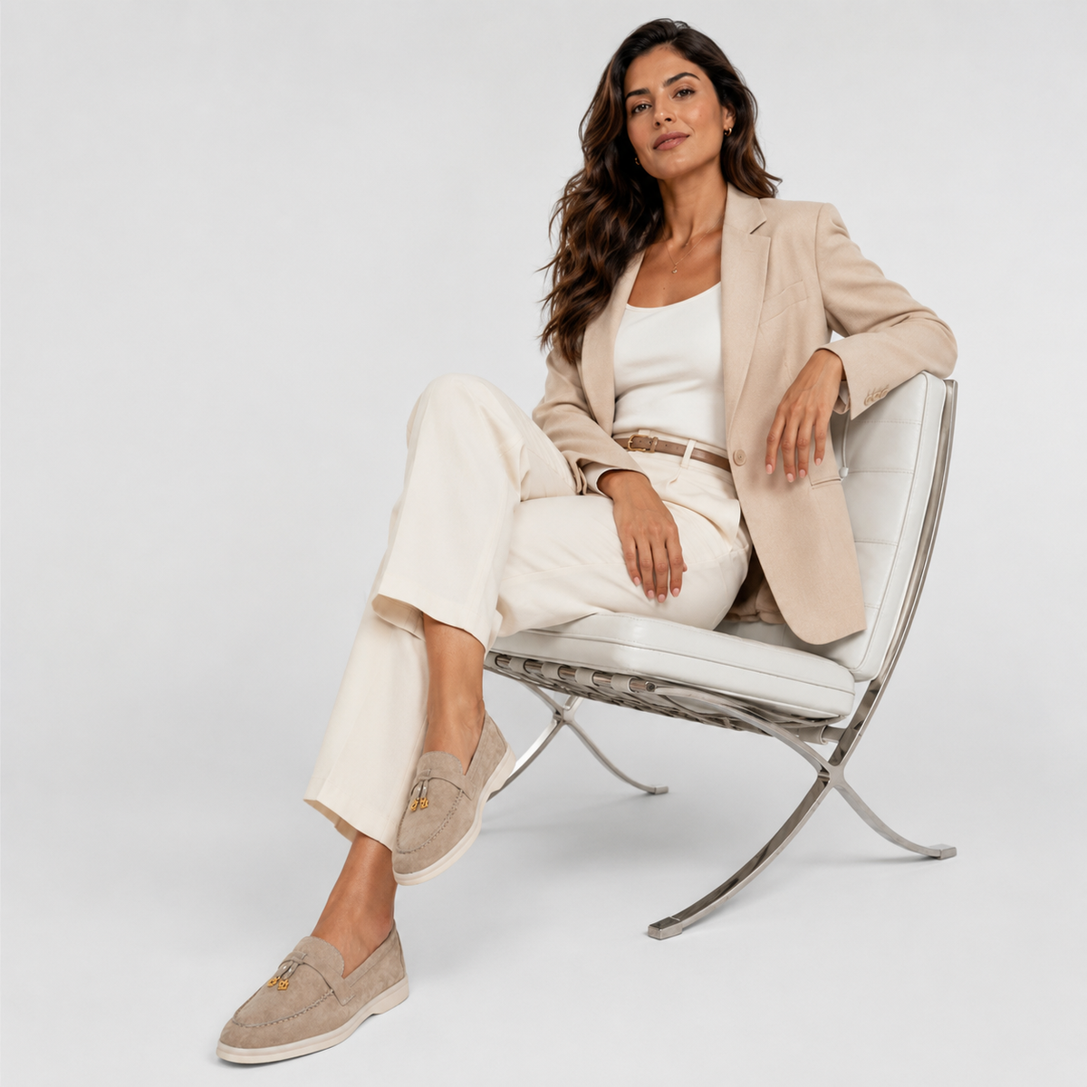 Mocassin Daim Beige Glands Dorés | Laure