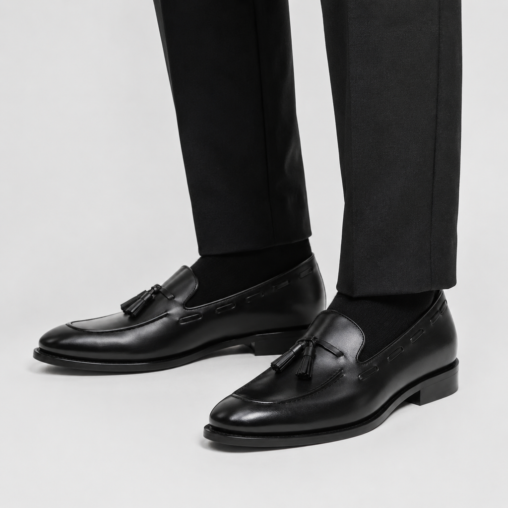 Mocassin Cuir Noir Vernis à Gland pour Homme | Simon