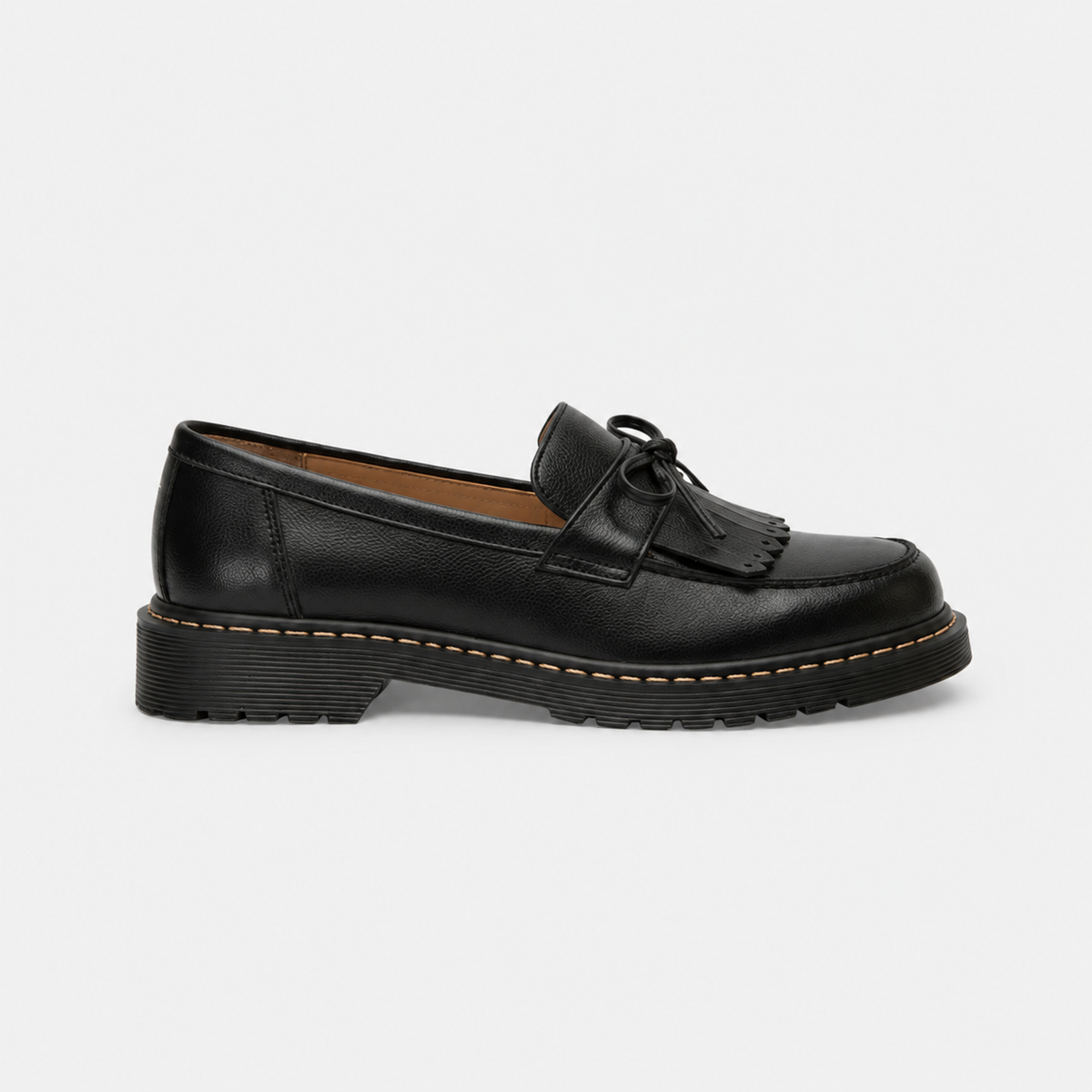 Mocassin Cuir Noir Indien avec Frange et Nœuds Papillon | Cecile