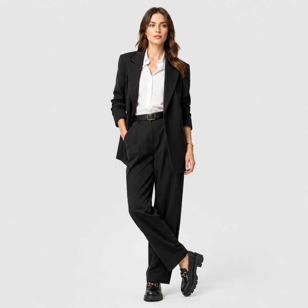 Mocassin Cuir Mat Noir Plateforme Chaînette Argentée Femme | Nastassia