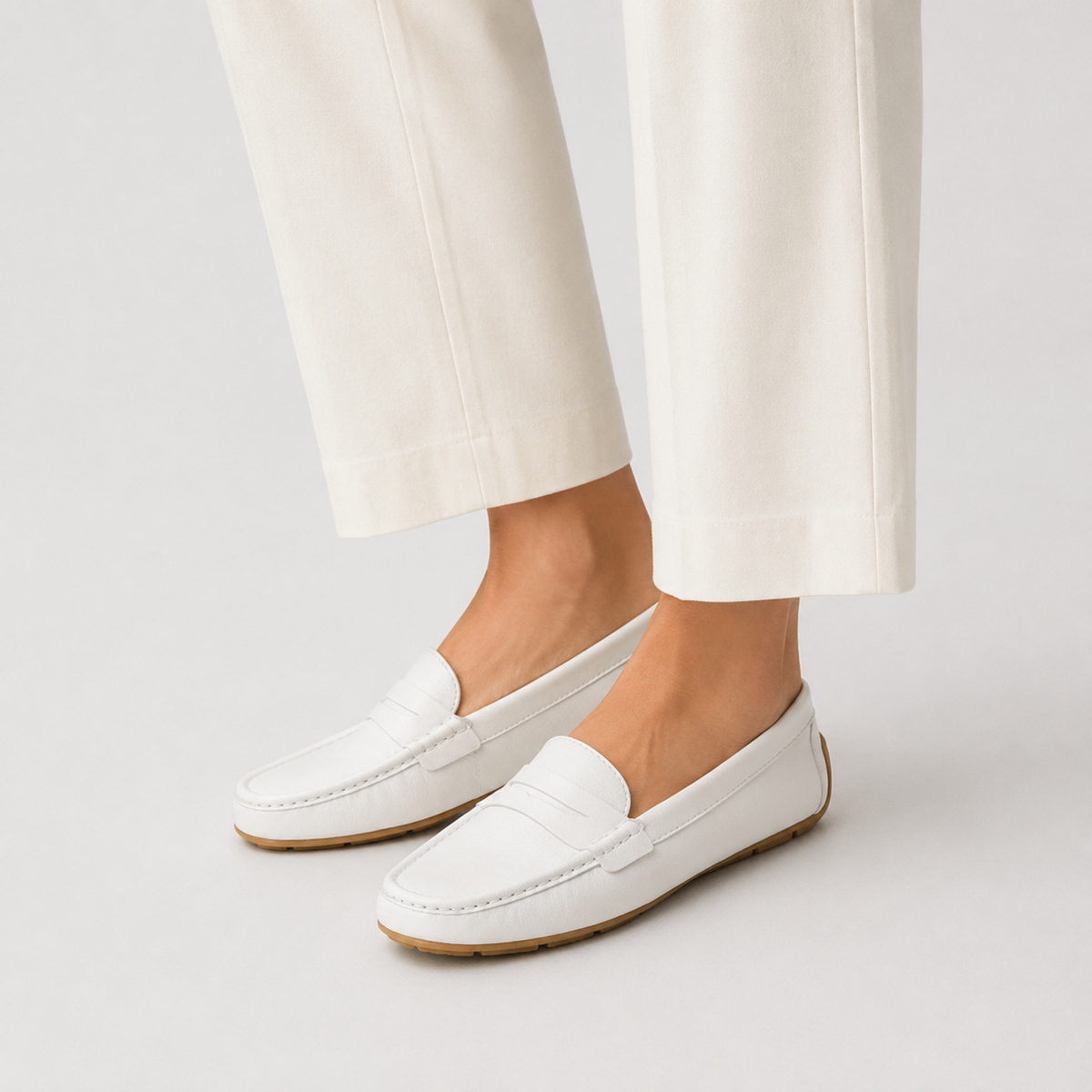 Mocassin Cuir Mat Blanc Femme | Rebecca