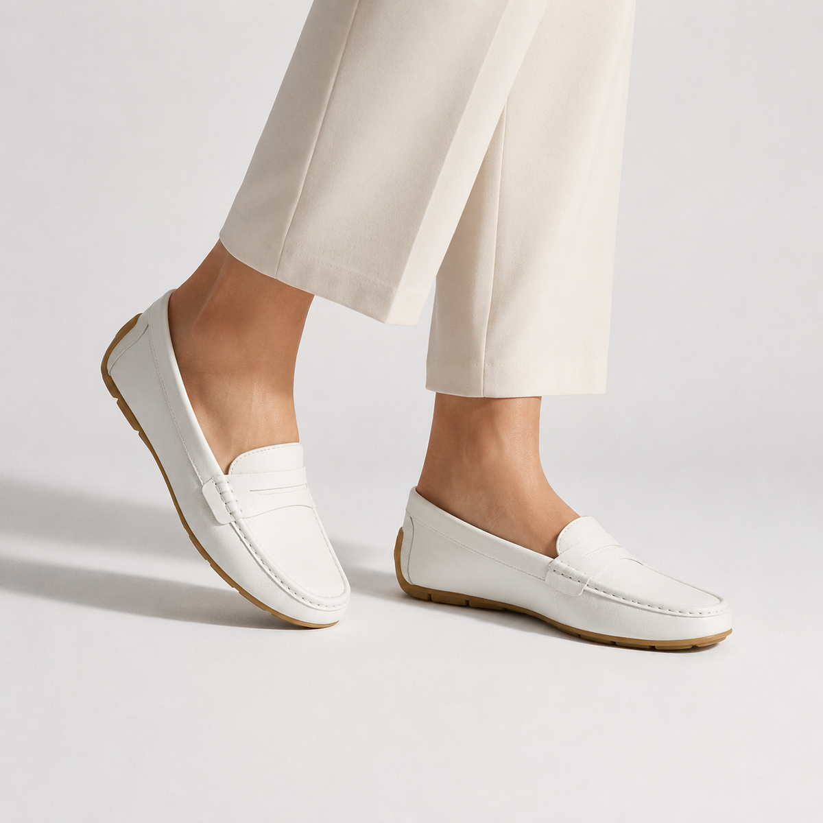 Mocassin Cuir Mat Blanc Femme | Rebecca