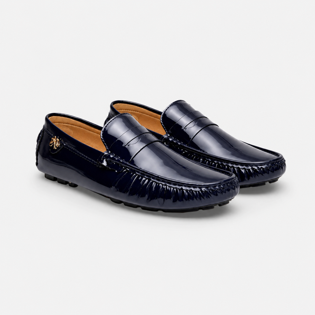 Mocassin Cuir Bleu Marine Vernis Femme | Ariane