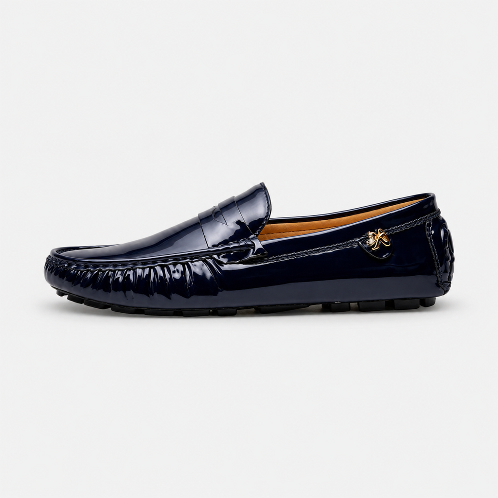 Mocassin Cuir Bleu Marine Vernis Femme | Ariane