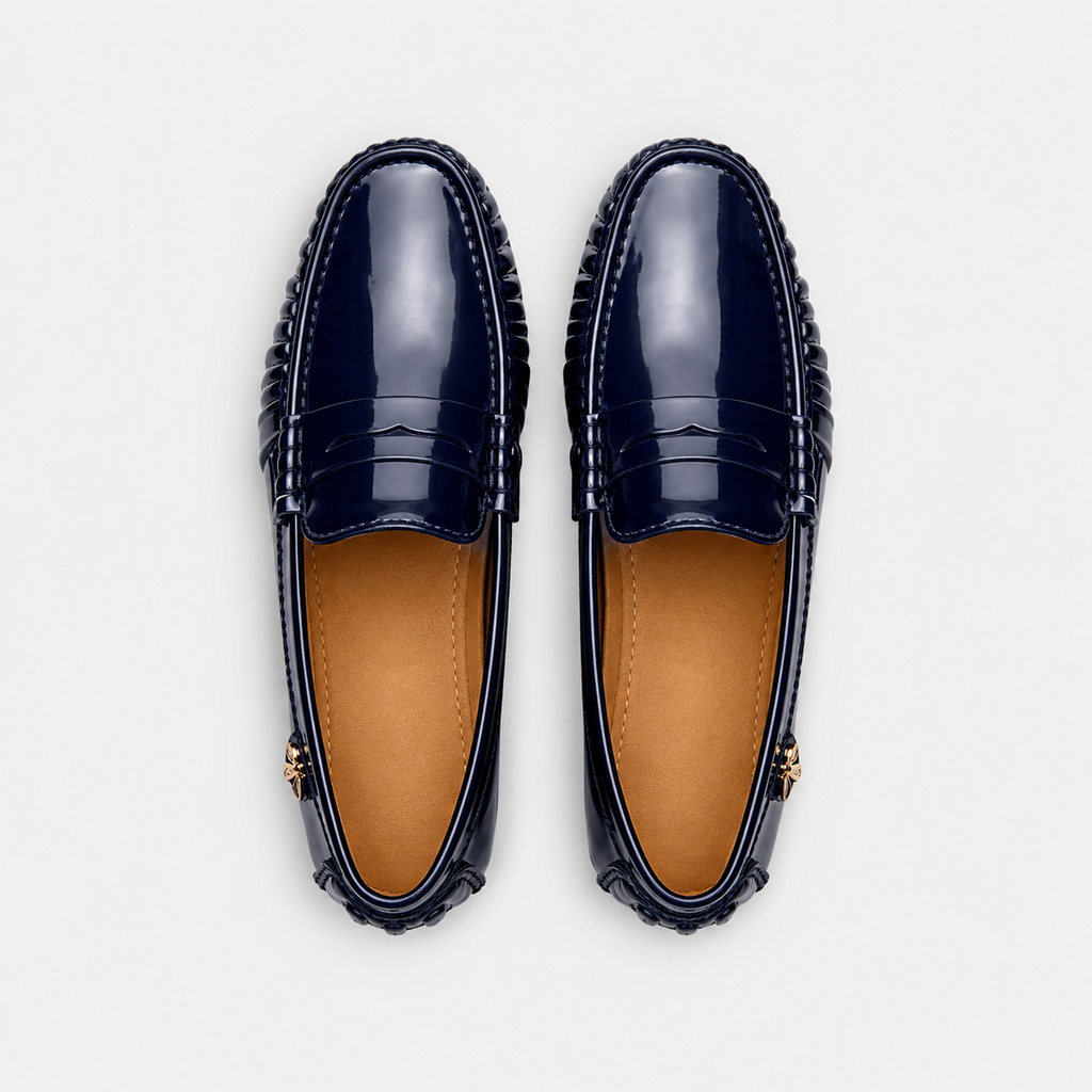 Mocassin Cuir Bleu Marine Vernis Femme | Ariane