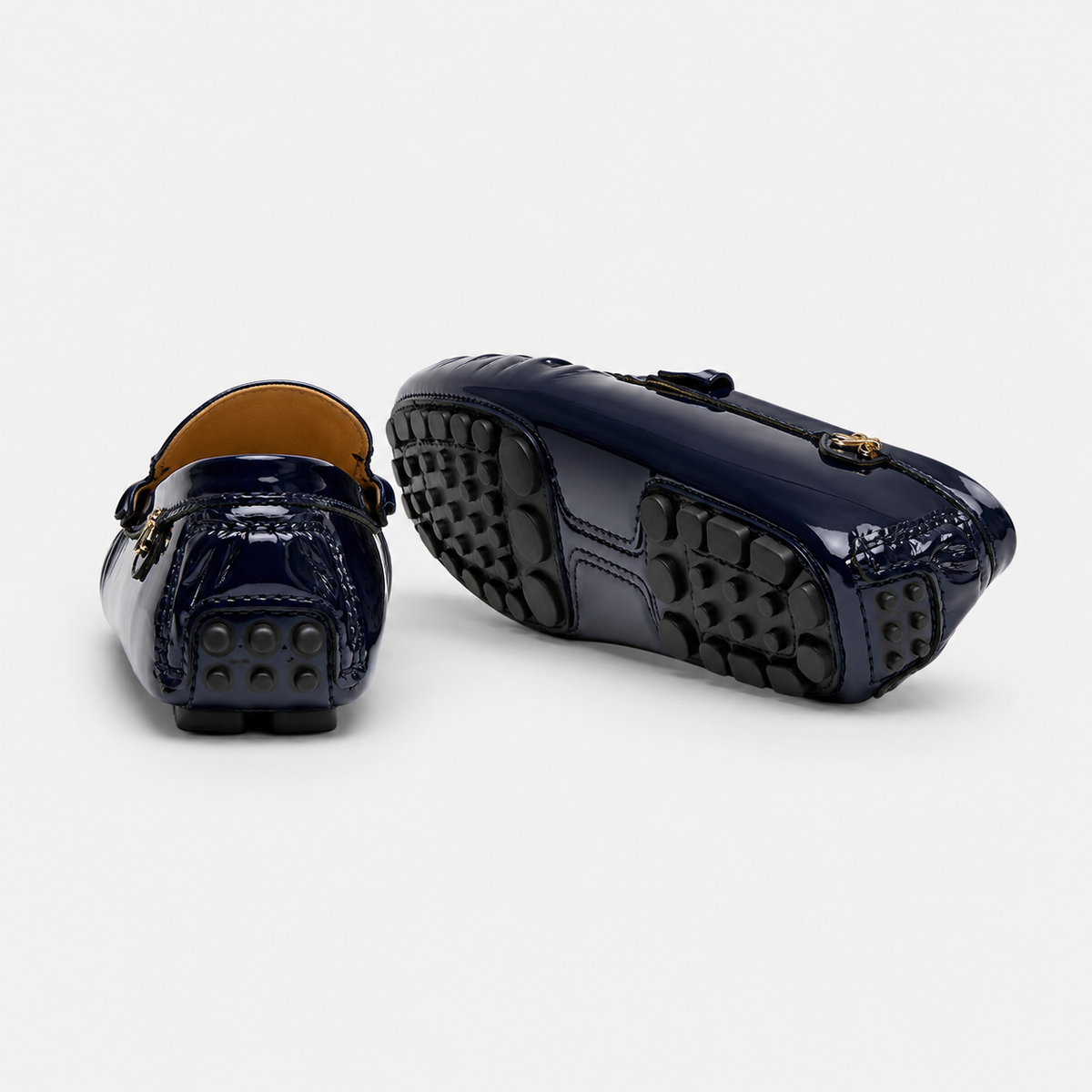 Mocassin Cuir Bleu Marine Vernis Femme | Ariane