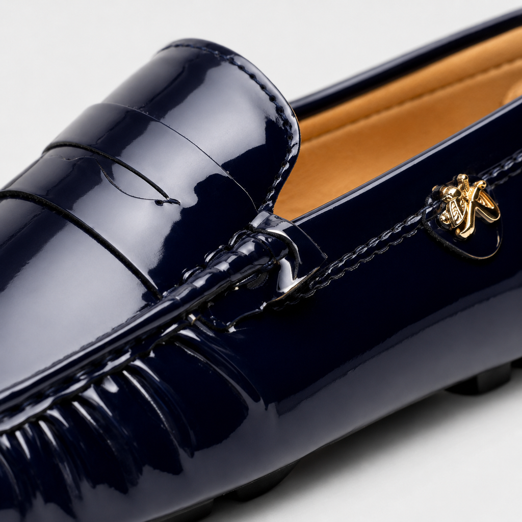 Mocassin Cuir Bleu Marine Vernis Femme | Ariane