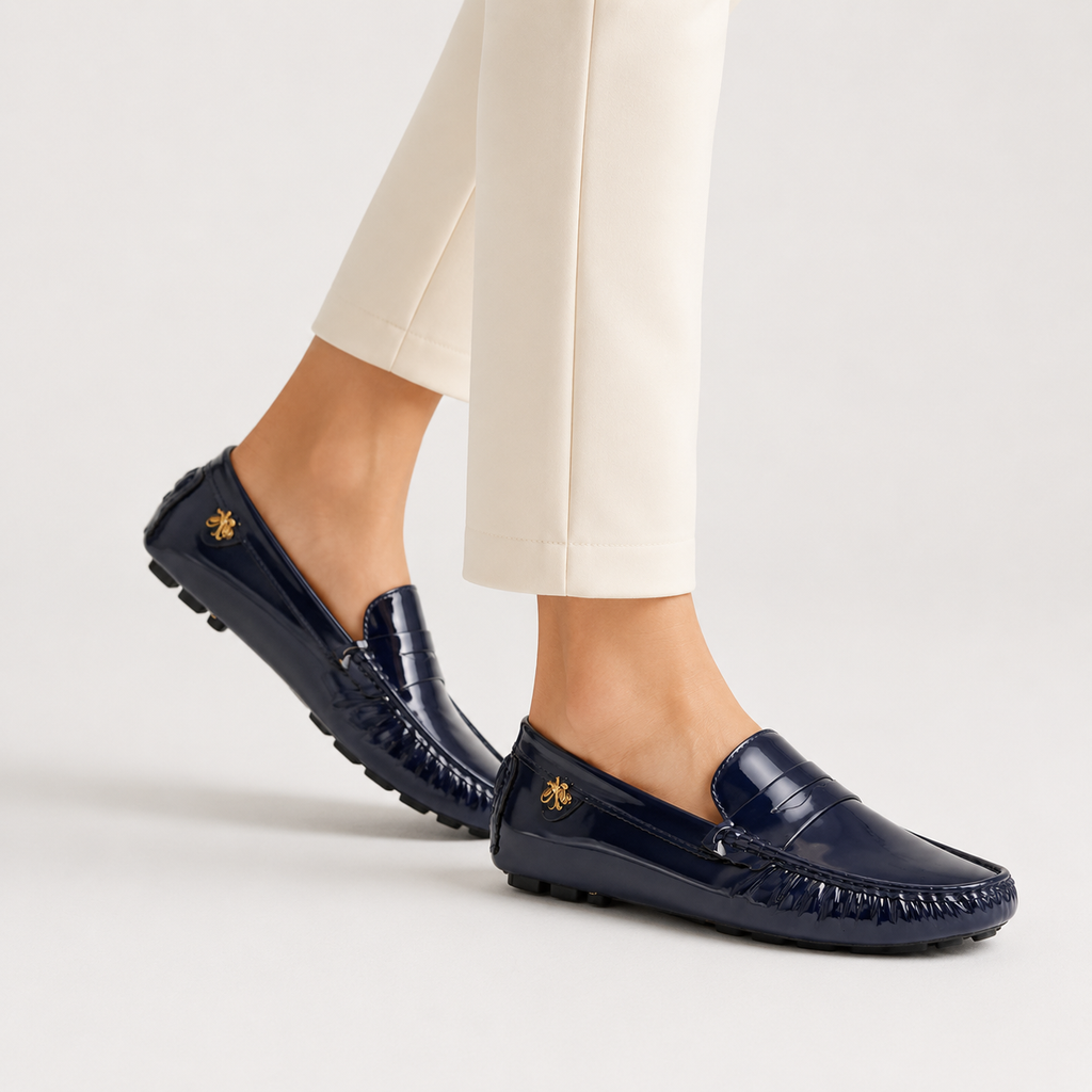 Mocassin Cuir Bleu Marine Vernis Femme | Ariane