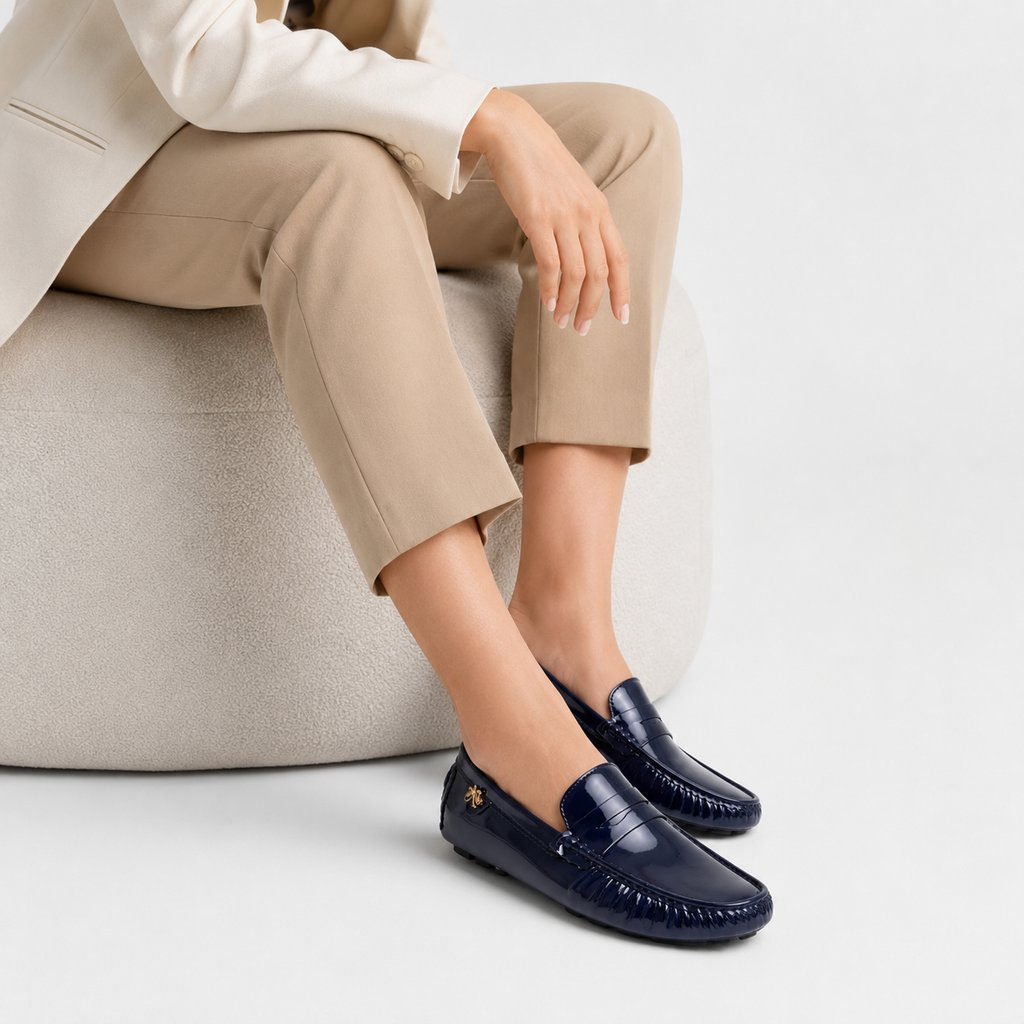 Mocassin Cuir Bleu Marine Vernis Femme | Ariane