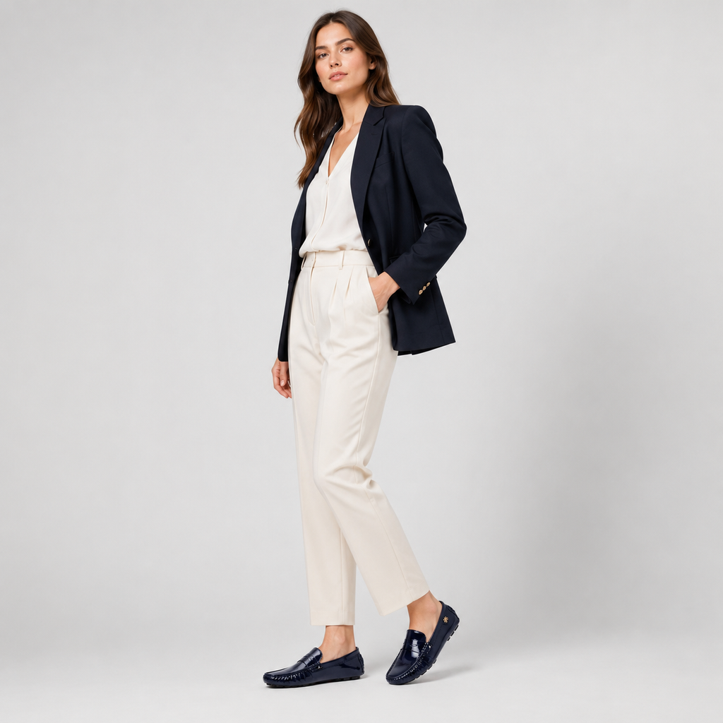 Mocassin Cuir Bleu Marine Vernis Femme | Ariane