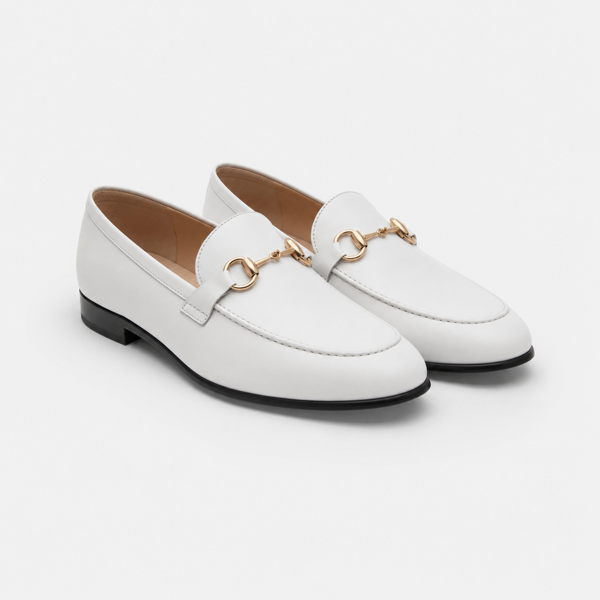 Mocassin Cuir Blanc avec Mors Doré Homme | Jules