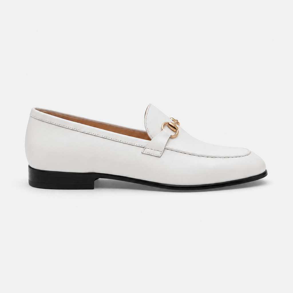 Mocassin Cuir Blanc avec Mors Doré Homme | Jules