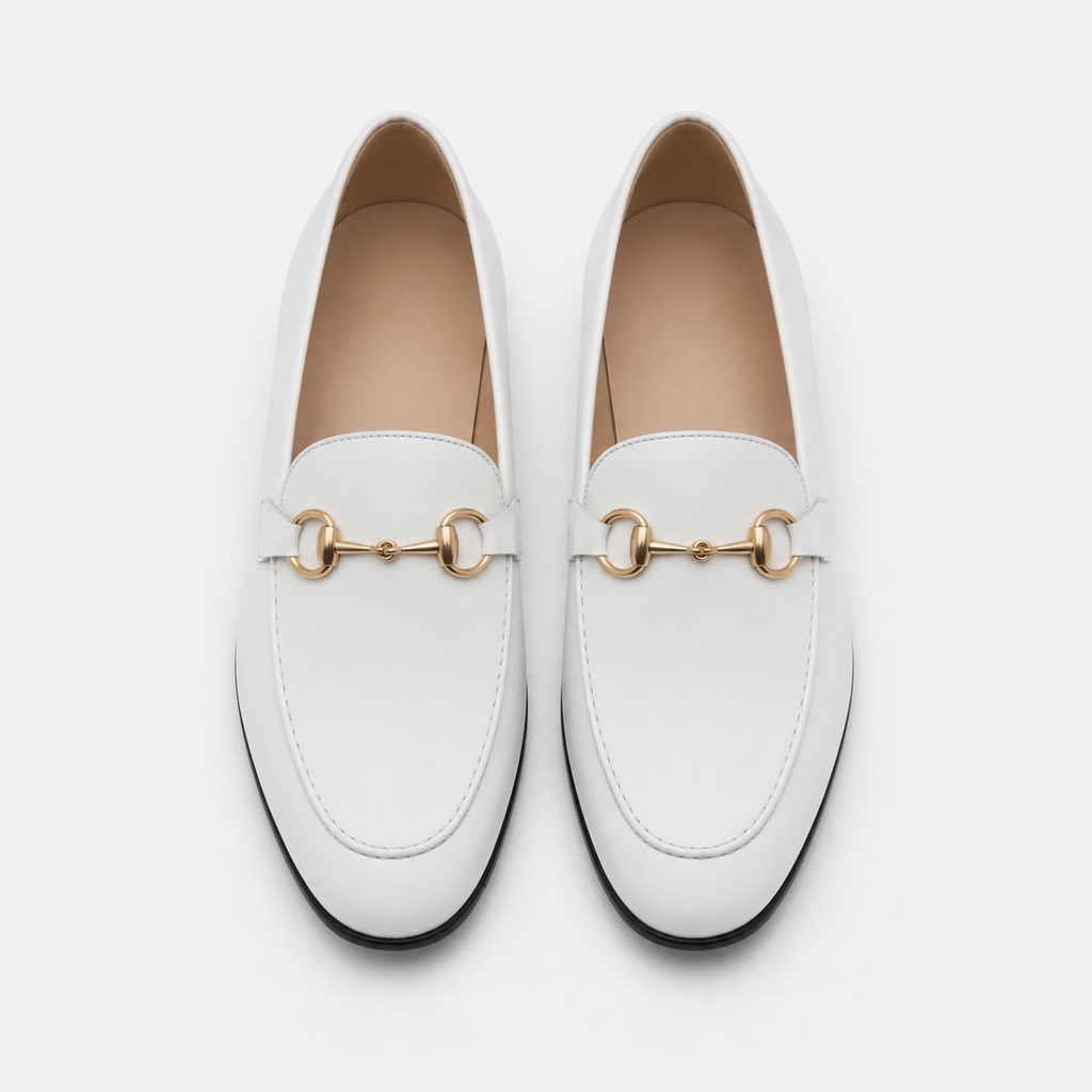 Mocassin Cuir Blanc avec Mors Doré Homme | Jules
