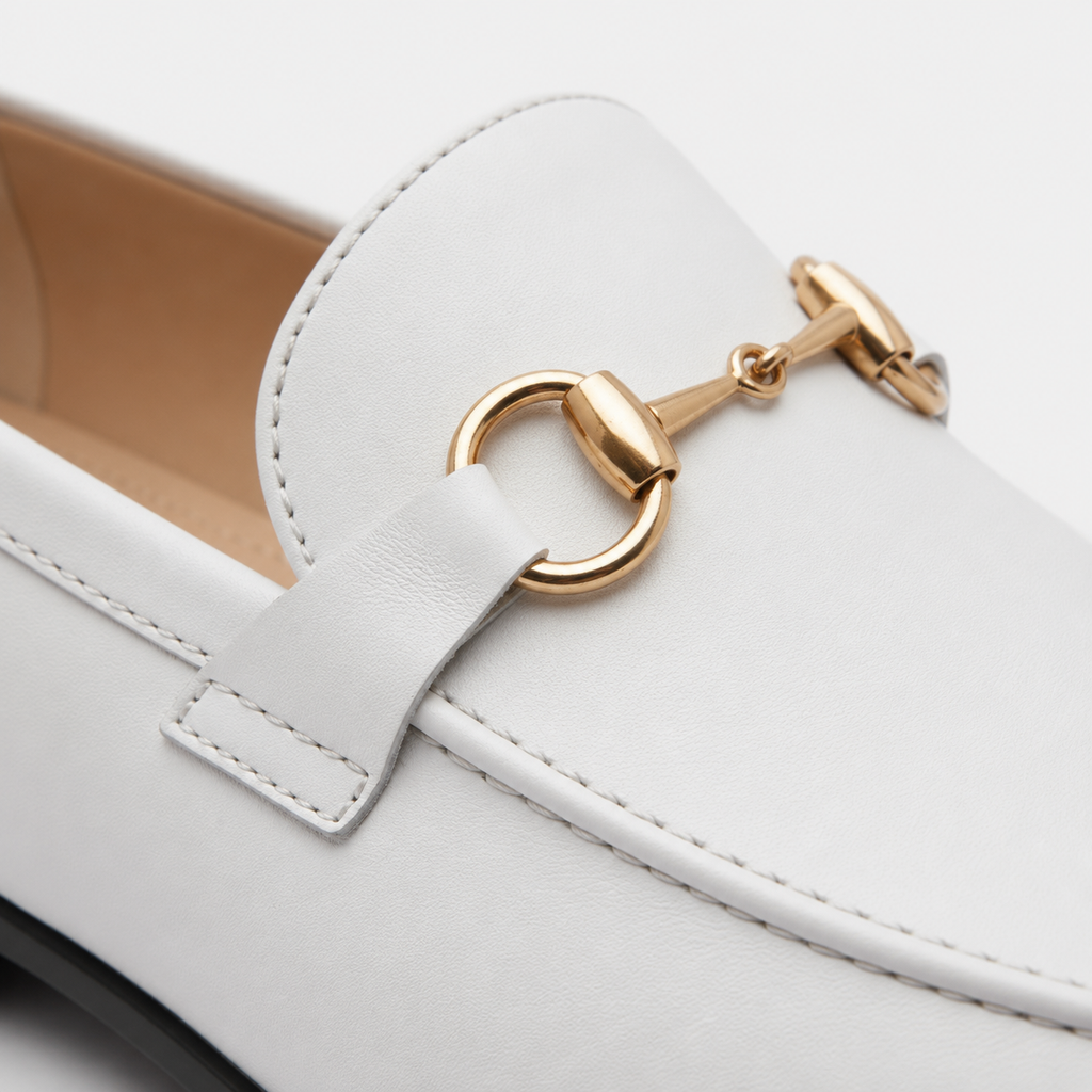 Mocassin Cuir Blanc avec Mors Doré Homme | Jules