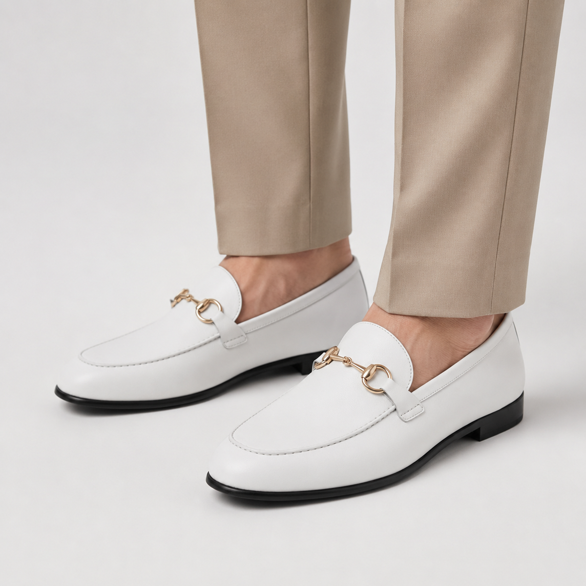 Mocassin Cuir Blanc avec Mors Doré Homme | Jules