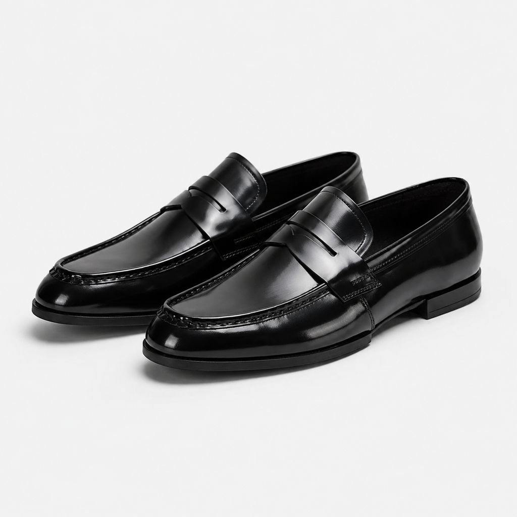 Mocassin Costume Mariage en Cuir Noir Vernis Talon Homme | Victor