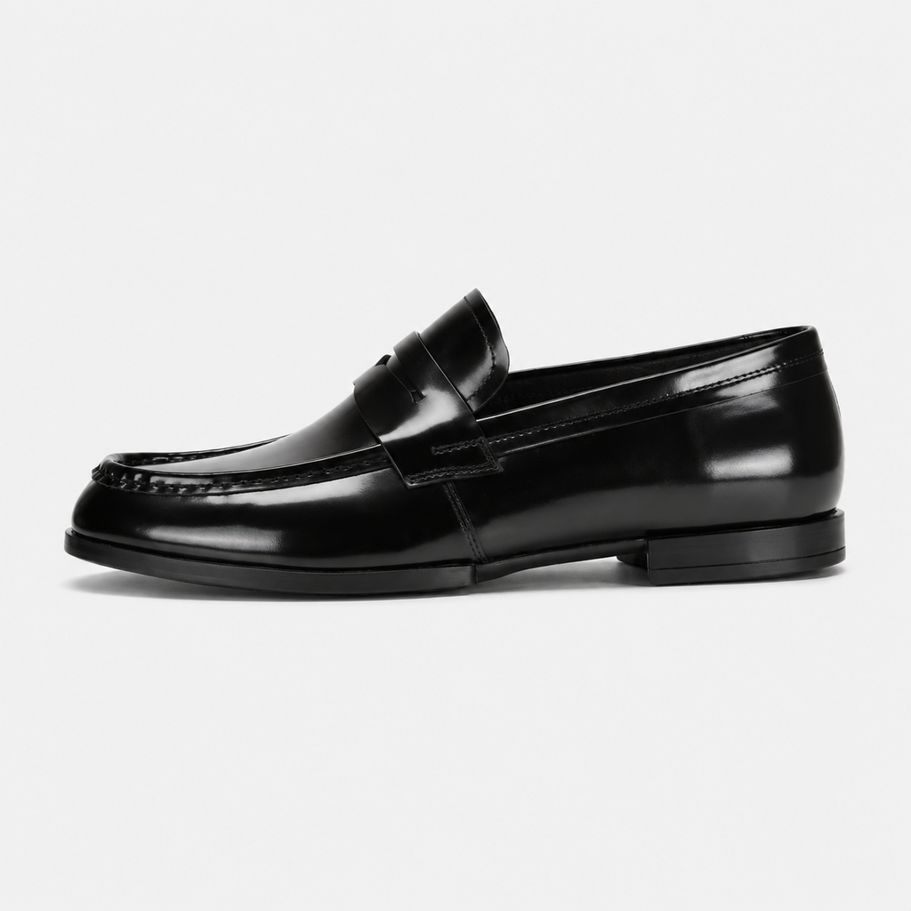 Mocassin Costume Mariage en Cuir Noir Vernis Talon Homme | Victor