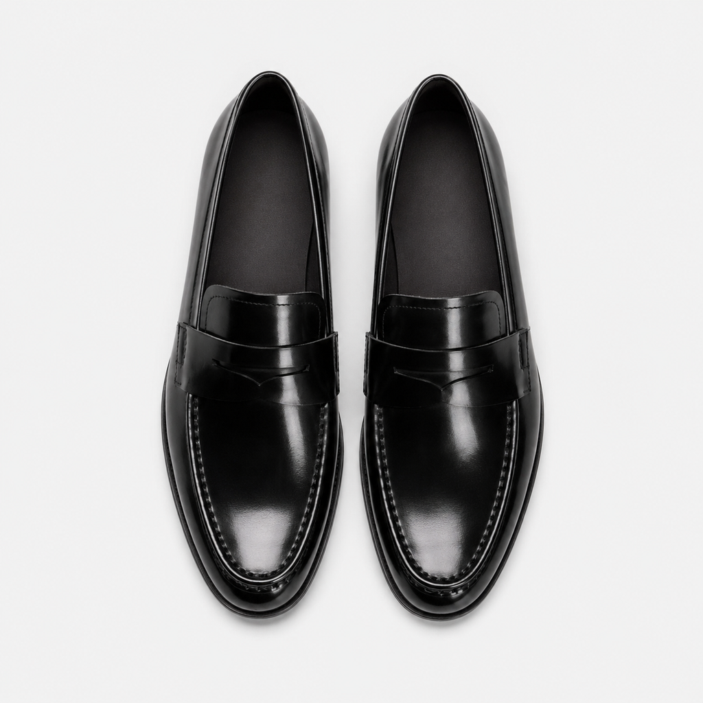Mocassin Costume Mariage en Cuir Noir Vernis Talon Homme | Victor