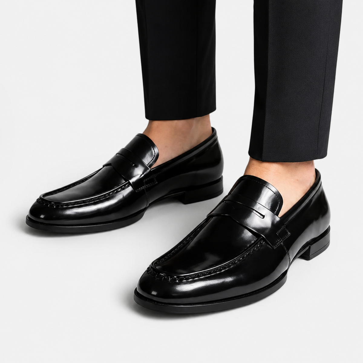 Mocassin Costume Mariage en Cuir Noir Vernis Talon Homme | Victor