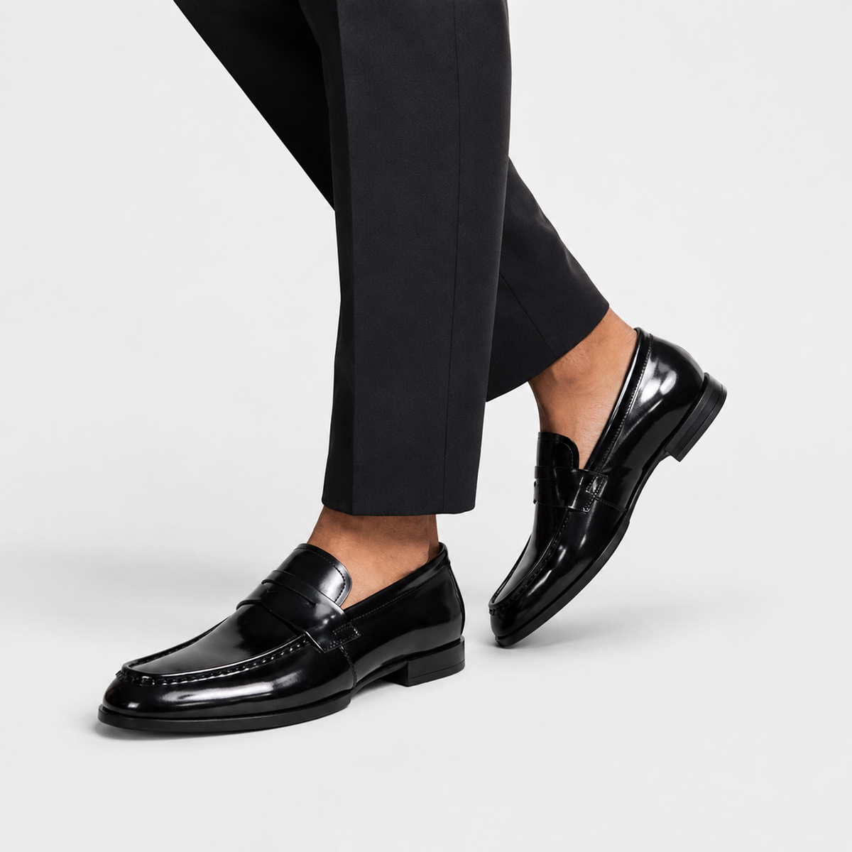 Mocassin Costume Mariage en Cuir Noir Vernis Talon Homme | Victor