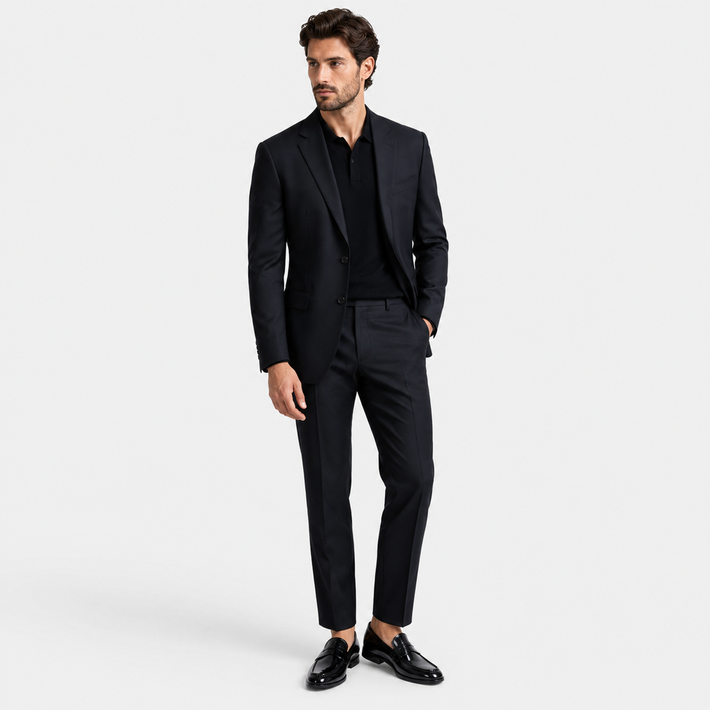 Mocassin Costume Mariage en Cuir Noir Vernis Talon Homme | Victor
