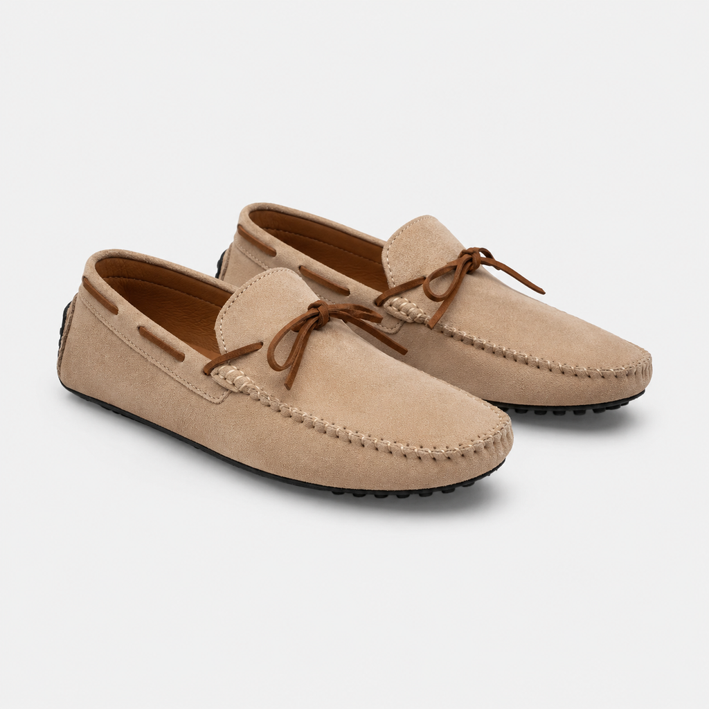Mocassin Confort Bateau en Daim Beige pour Homme à Lacet | Clément