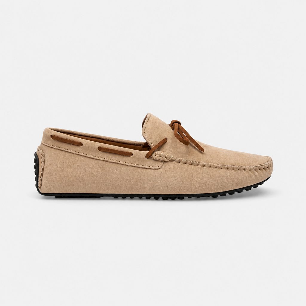 Mocassin Confort Bateau en Daim Beige pour Homme à Lacet | Clément