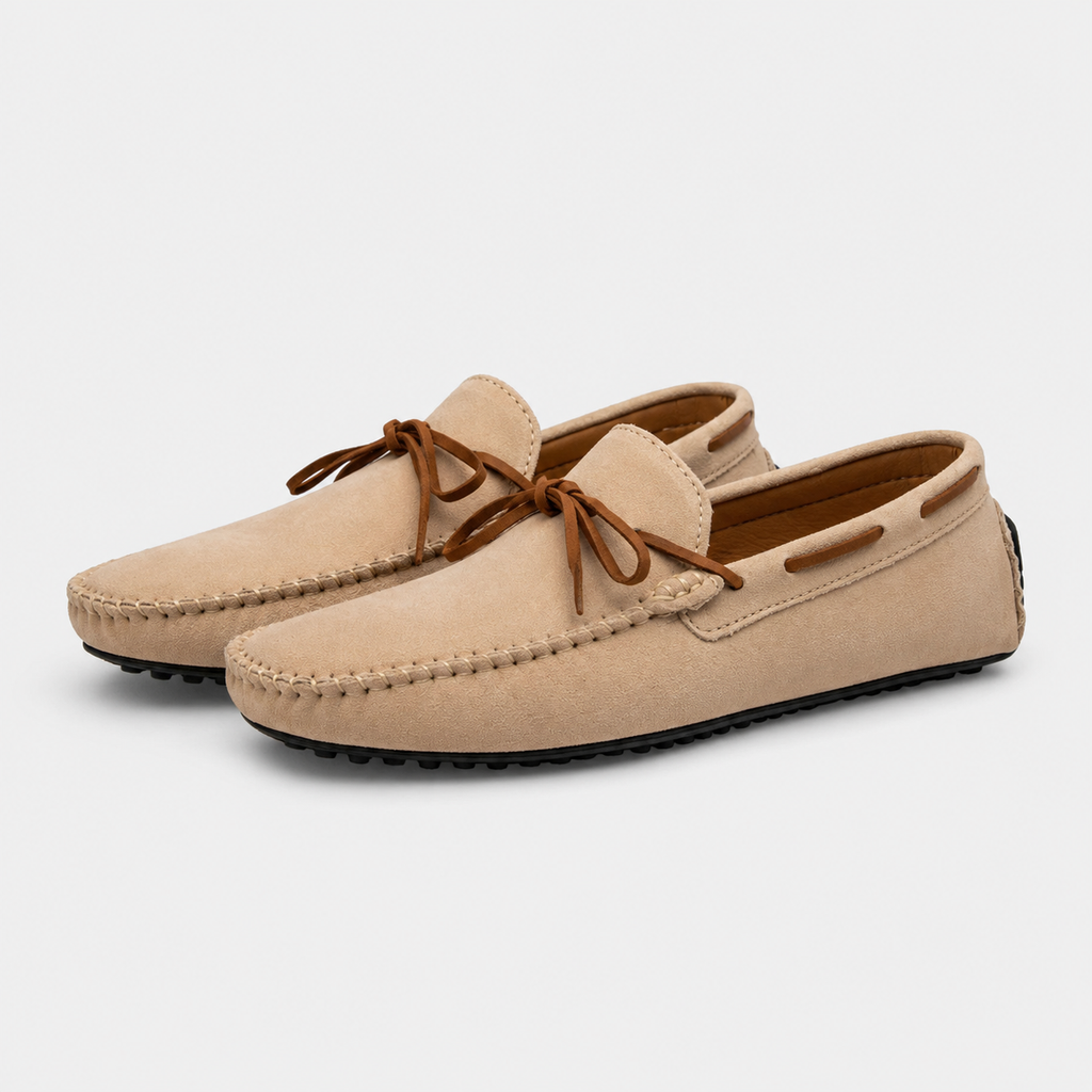 Mocassin Confort Bateau en Daim Beige pour Homme à Lacet | Clément