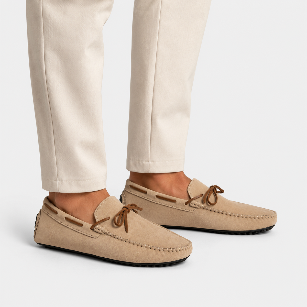 Mocassin Confort Bateau en Daim Beige pour Homme à Lacet | Clément