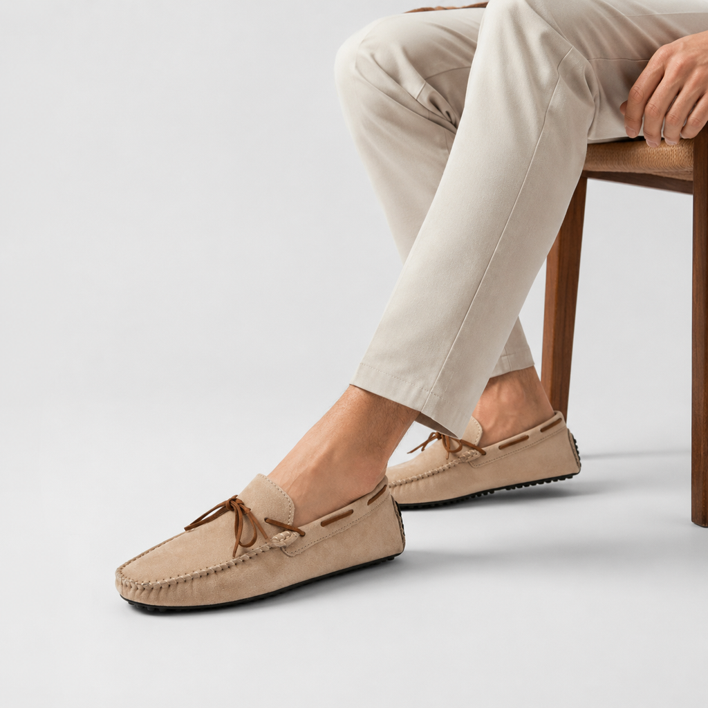 Mocassin Confort Bateau en Daim Beige pour Homme à Lacet | Clément