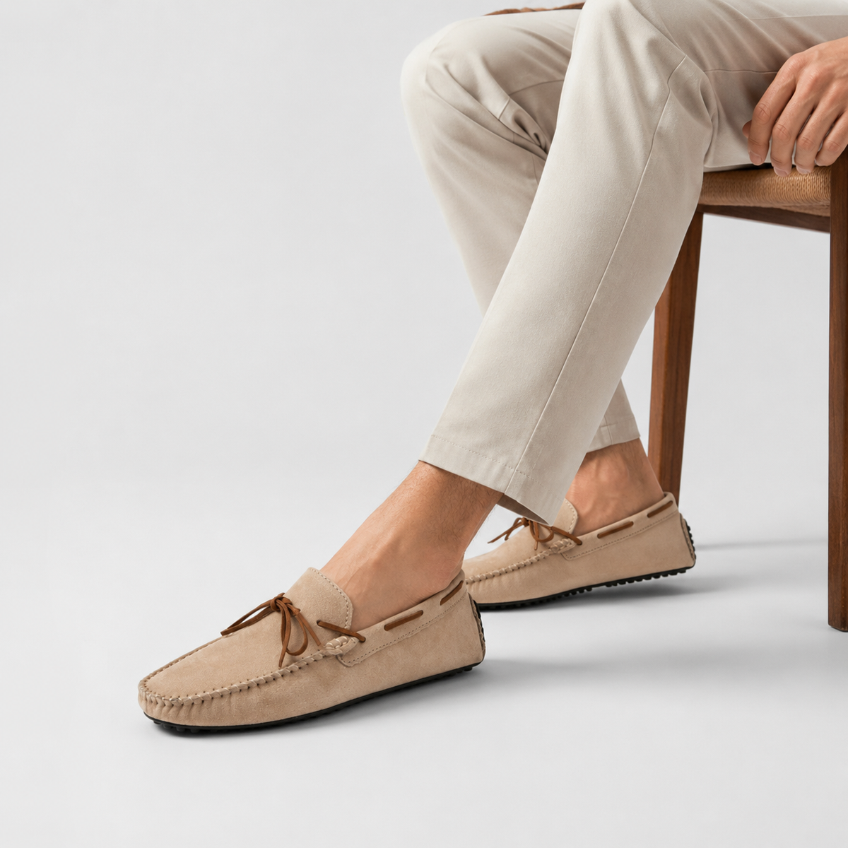 Mocassin Confort Bateau en Daim Beige pour Homme à Lacet | Clément