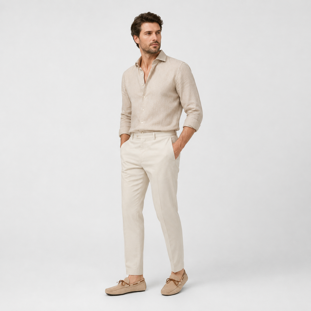 Mocassin Confort Bateau en Daim Beige pour Homme à Lacet | Clément
