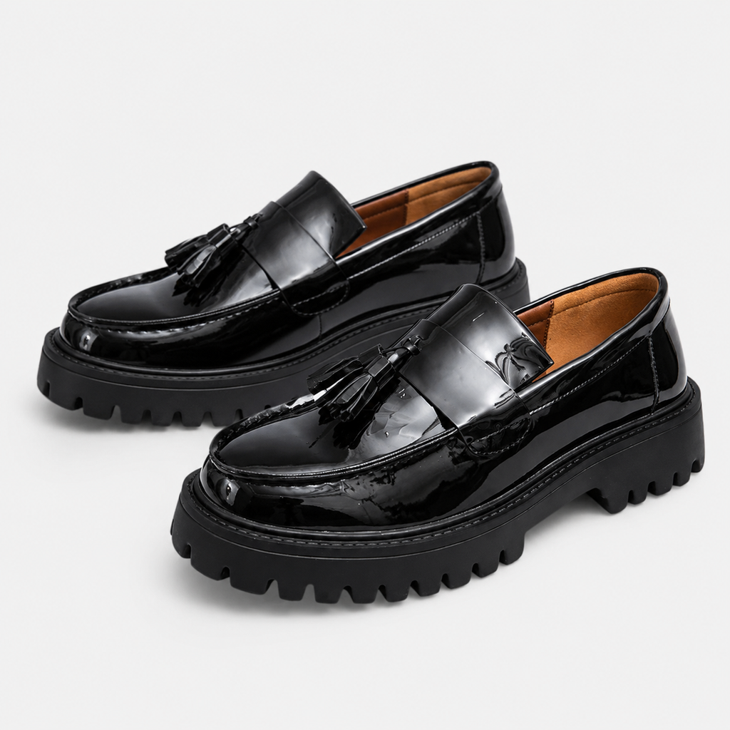 Mocassin Compensé en Cuir Vernis Noir Homme | Marius