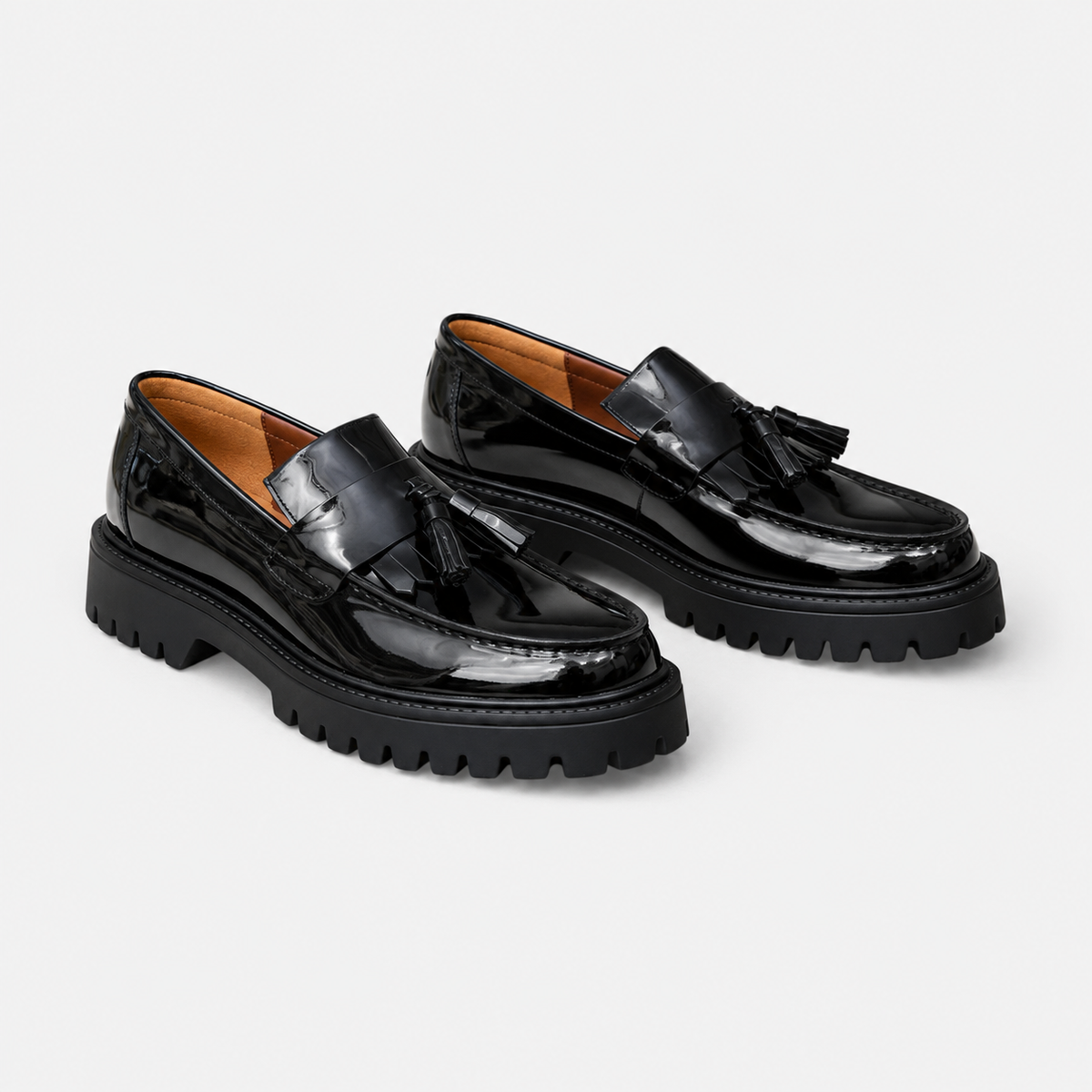 Mocassin Compensé en Cuir Vernis Noir Homme | Marius