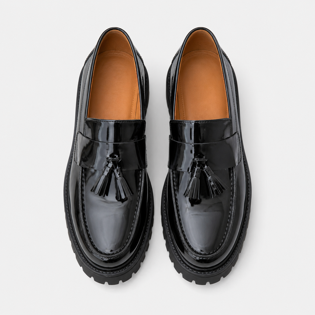 Mocassin Compensé en Cuir Vernis Noir Homme | Marius