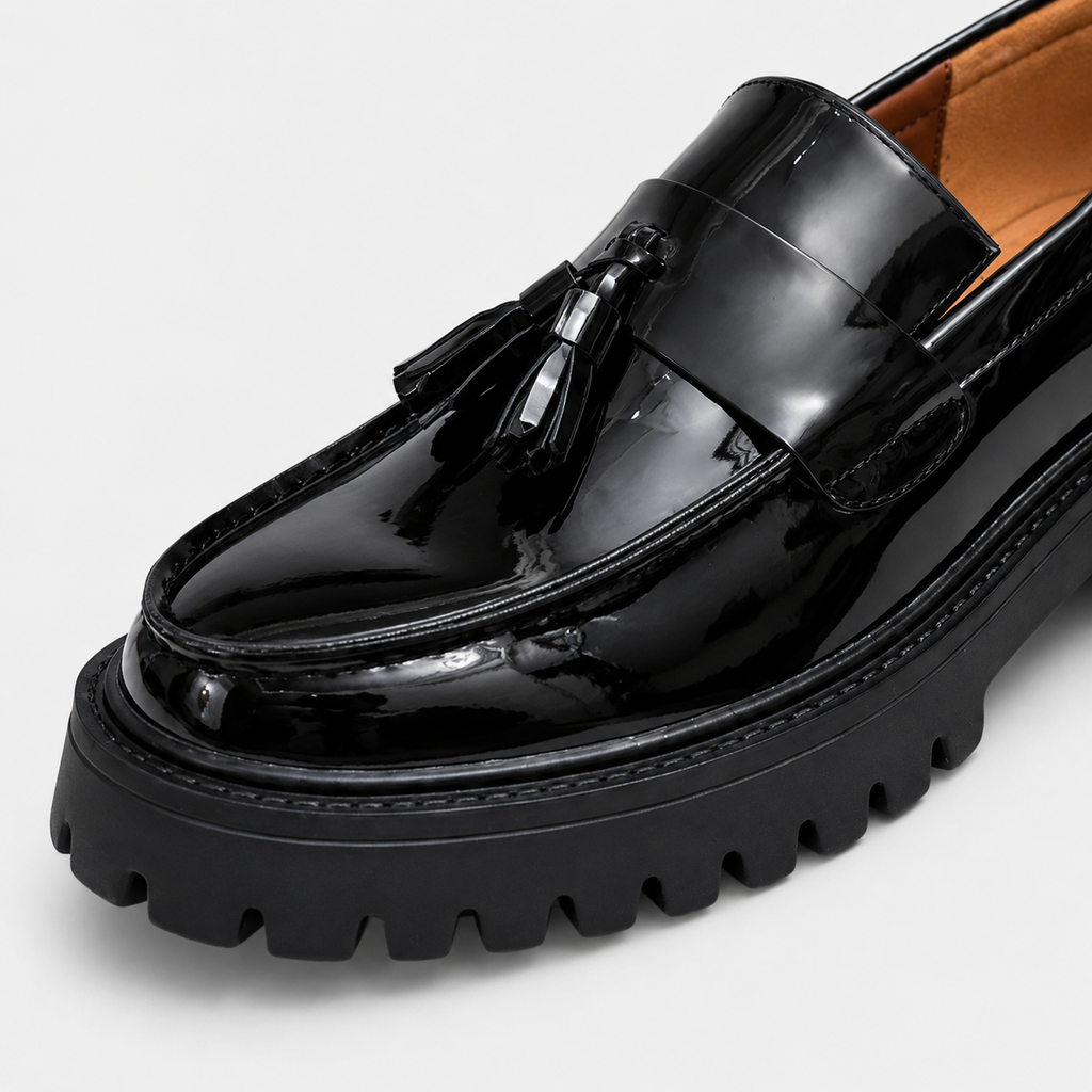 Mocassin Compensé en Cuir Vernis Noir Homme | Marius