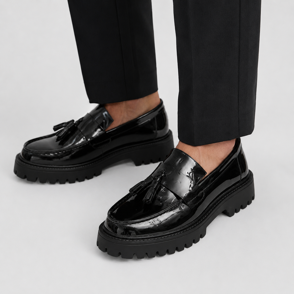 Mocassin Compensé en Cuir Vernis Noir Homme | Marius