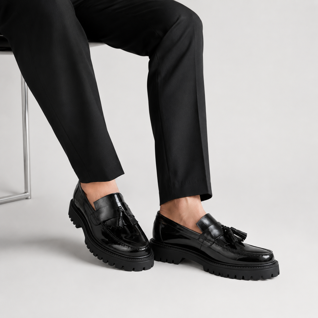 Mocassin Compensé en Cuir Vernis Noir Homme | Marius