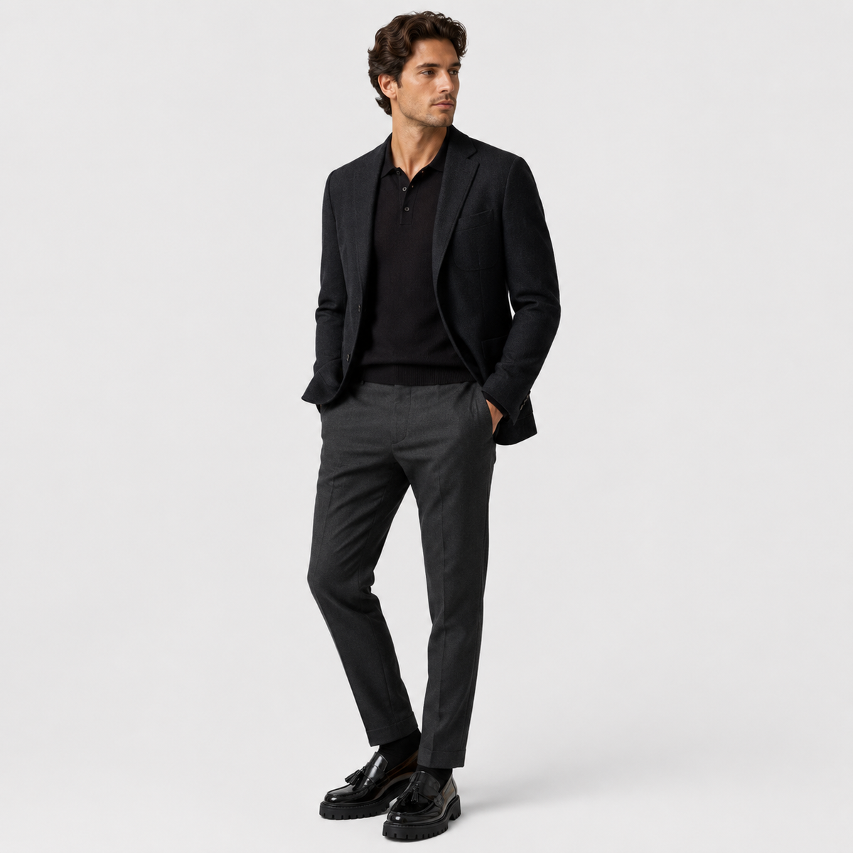 Mocassin Compensé en Cuir Vernis Noir Homme | Marius