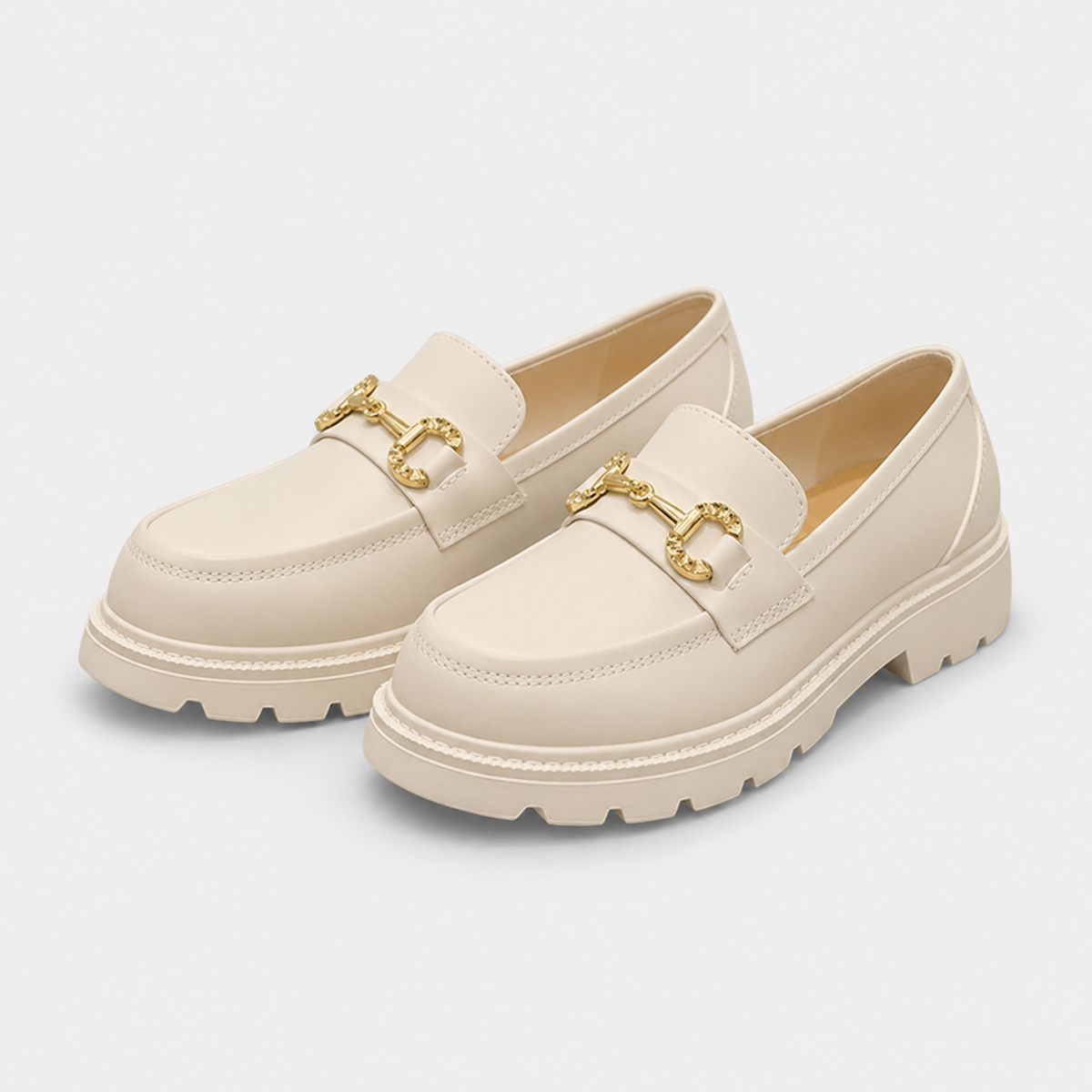 Mocassin Compensé en Cuir Blanc et Chaînette pour Femme | Inès