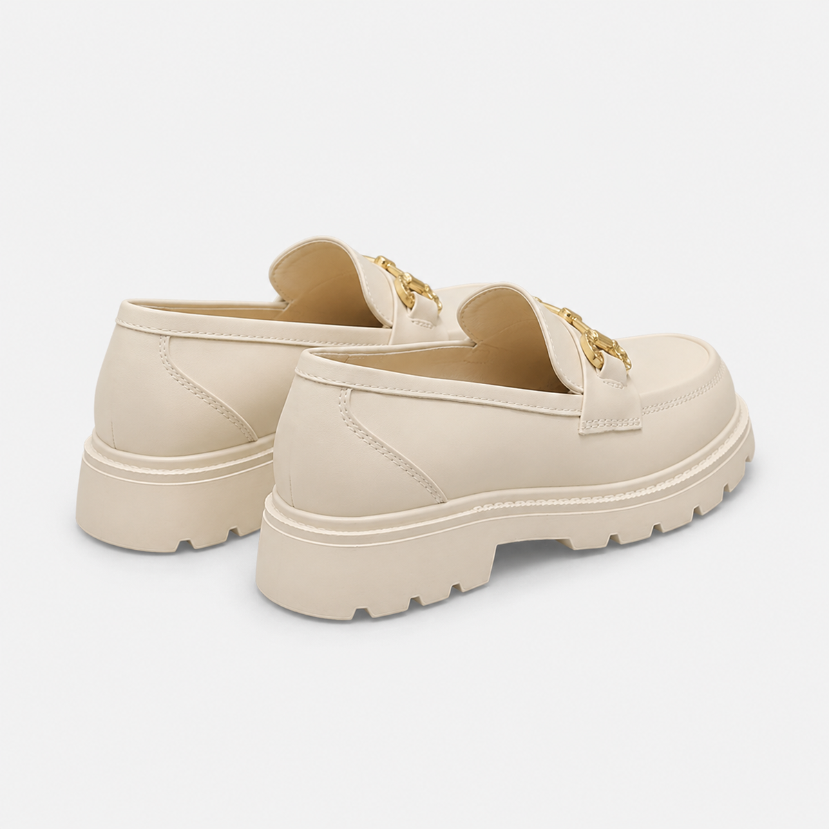 Mocassin Compensé en Cuir Blanc et Chaînette pour Femme | Inès