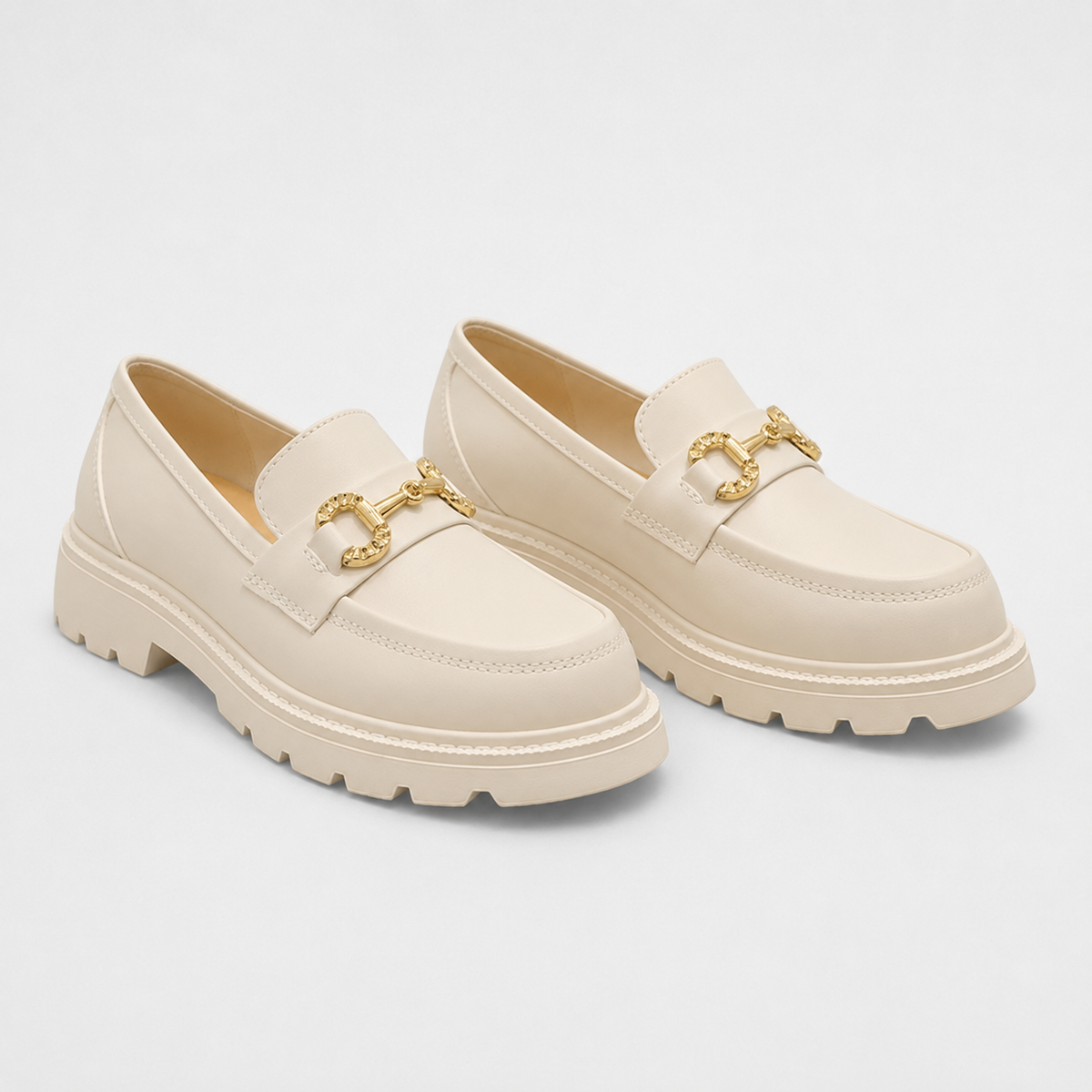 Mocassin Compensé en Cuir Blanc et Chaînette pour Femme | Inès
