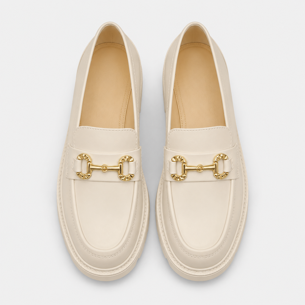 Mocassin Compensé en Cuir Blanc et Chaînette pour Femme | Inès