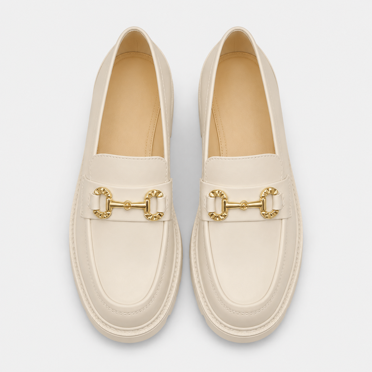 Mocassin Compensé en Cuir Blanc et Chaînette pour Femme | Inès
