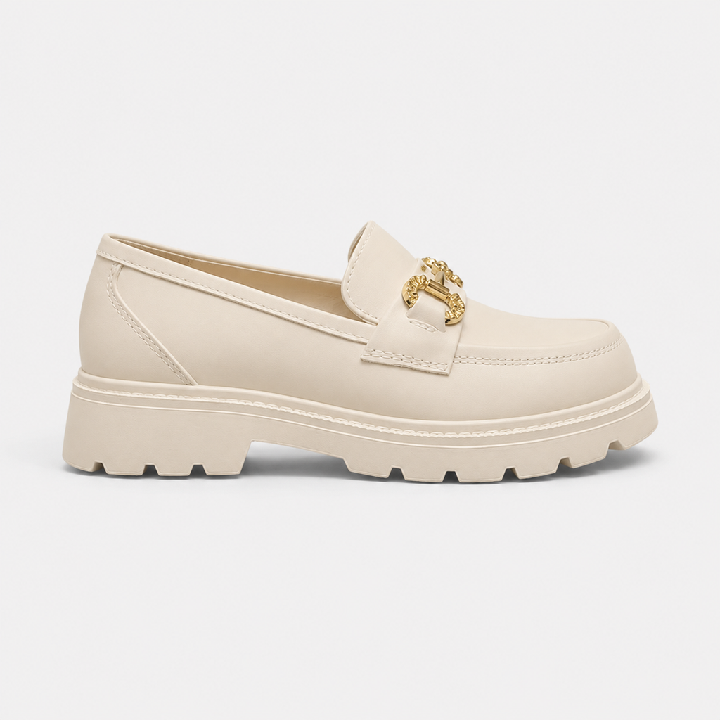 Mocassin Compensé en Cuir Blanc et Chaînette pour Femme | Inès