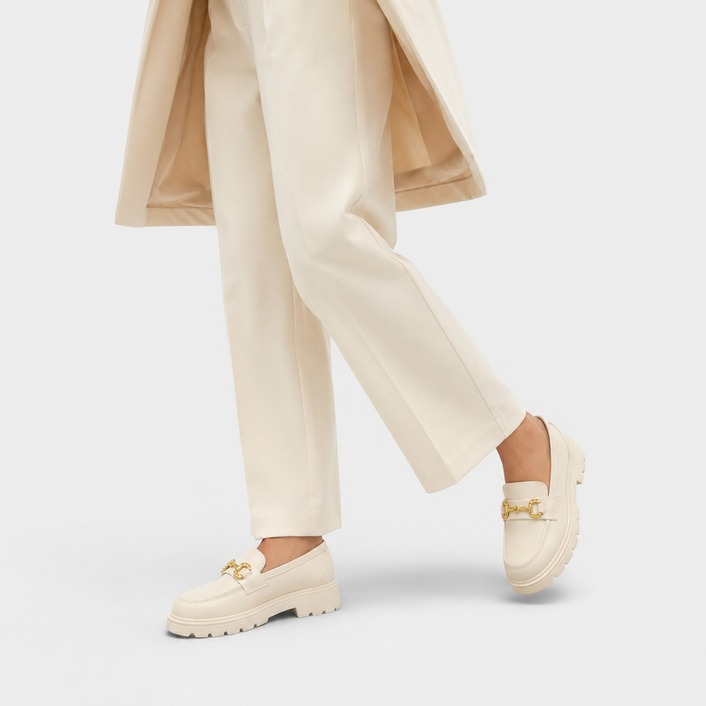 Mocassin Compensé en Cuir Blanc et Chaînette pour Femme | Inès