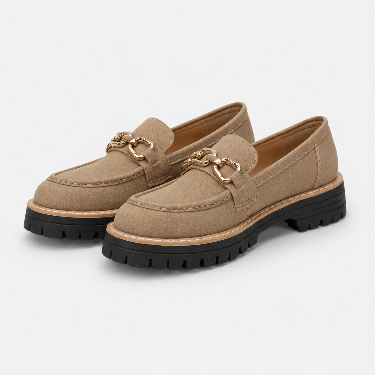 Mocassin Compensé Daim Camel Chaînette Femme | Camille