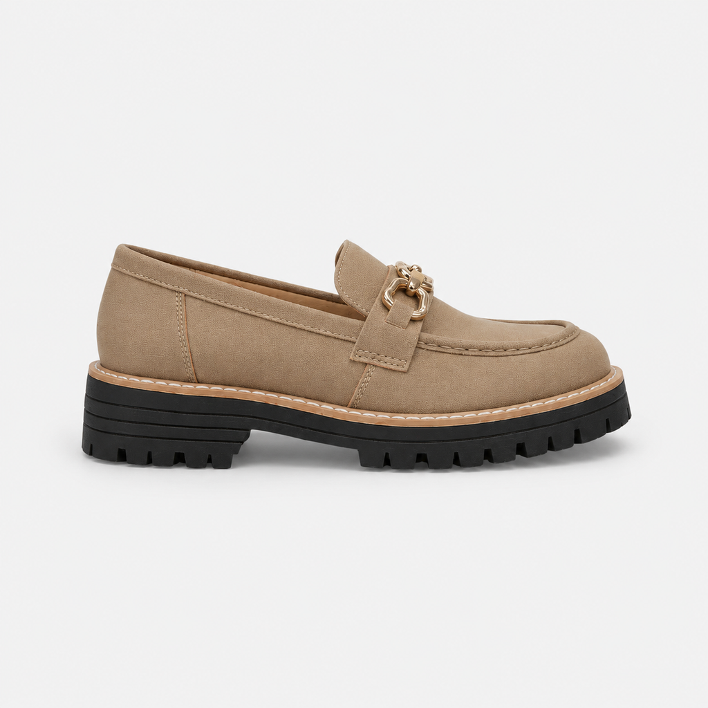 Mocassin Compensé Daim Camel Chaînette Femme | Camille