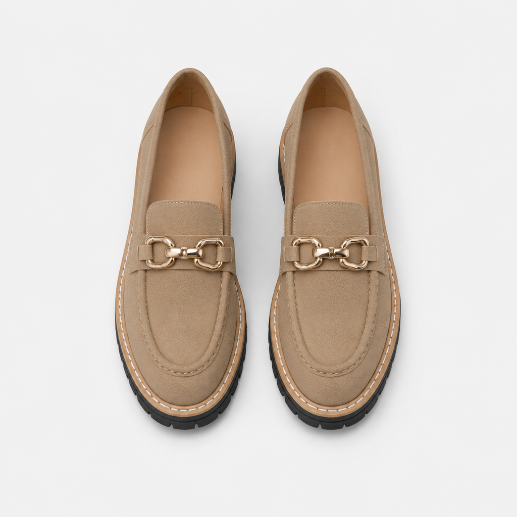 Mocassin Compensé Daim Camel Chaînette Femme | Camille