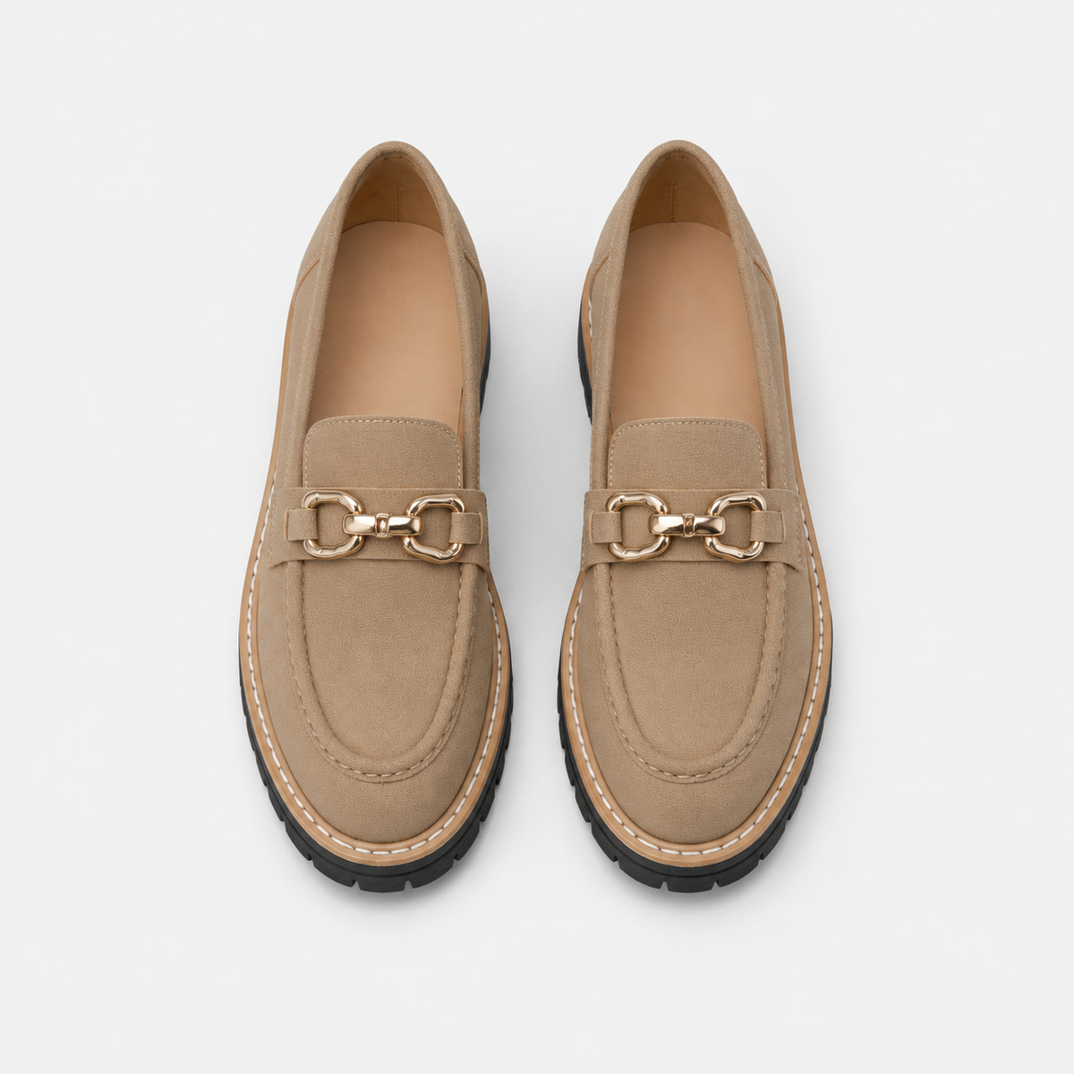 Mocassin Compensé Daim Camel Chaînette Femme | Camille